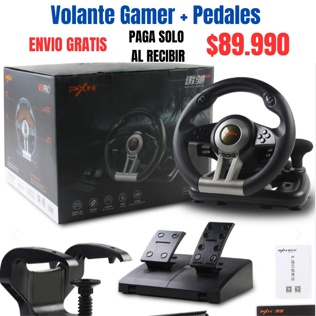 Volante Gamer Pedales + Palanca