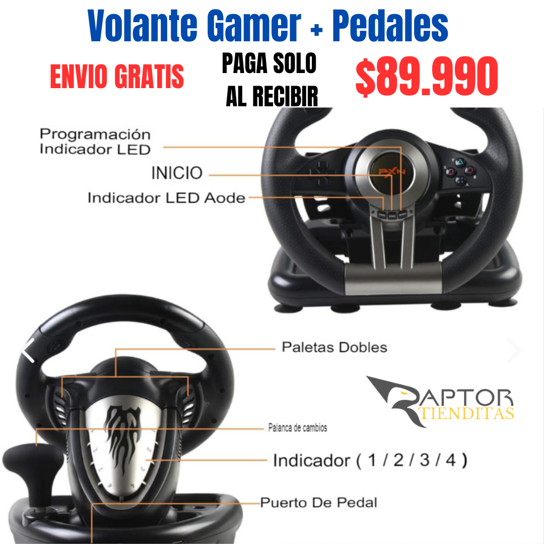 Volante Gamer Pedales + Palanca